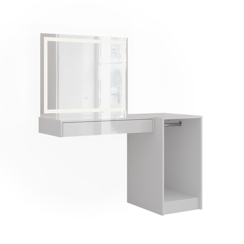 Coiffeuse 3 parties blanc/blanc brillant 120x76cm