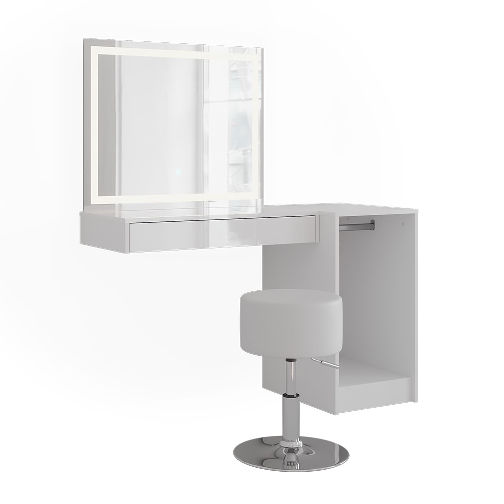 Coiffeuse 4 parties blanc/blanc haute brillance 80x77cm