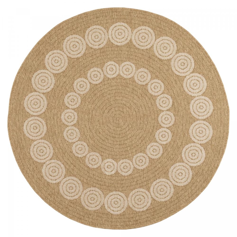 Tapis exterieur 120x120 rond beige, blanc