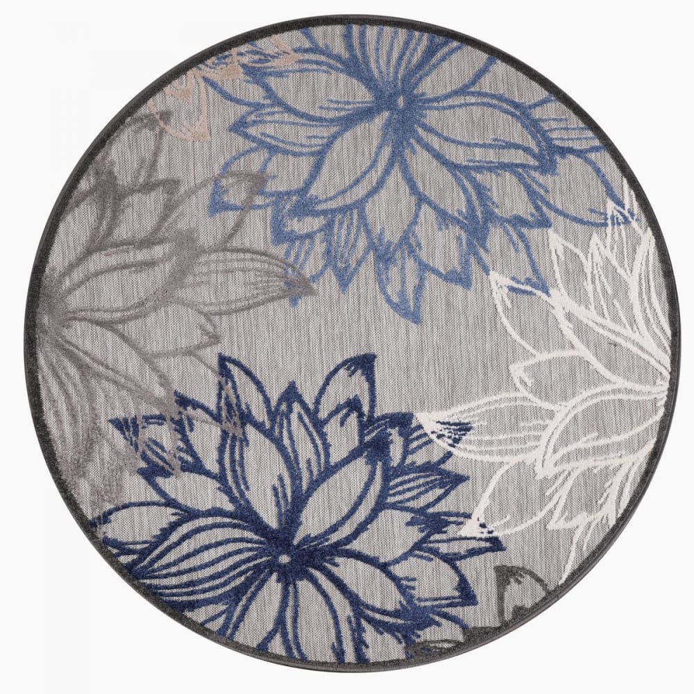 Tapis exterieur 120x120 rond gris, bleu