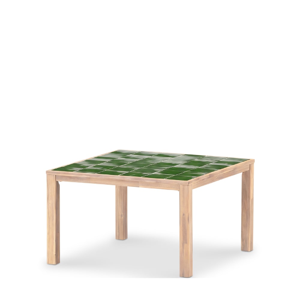 Table à manger carrée, bois et céramique 127x127x76 vert