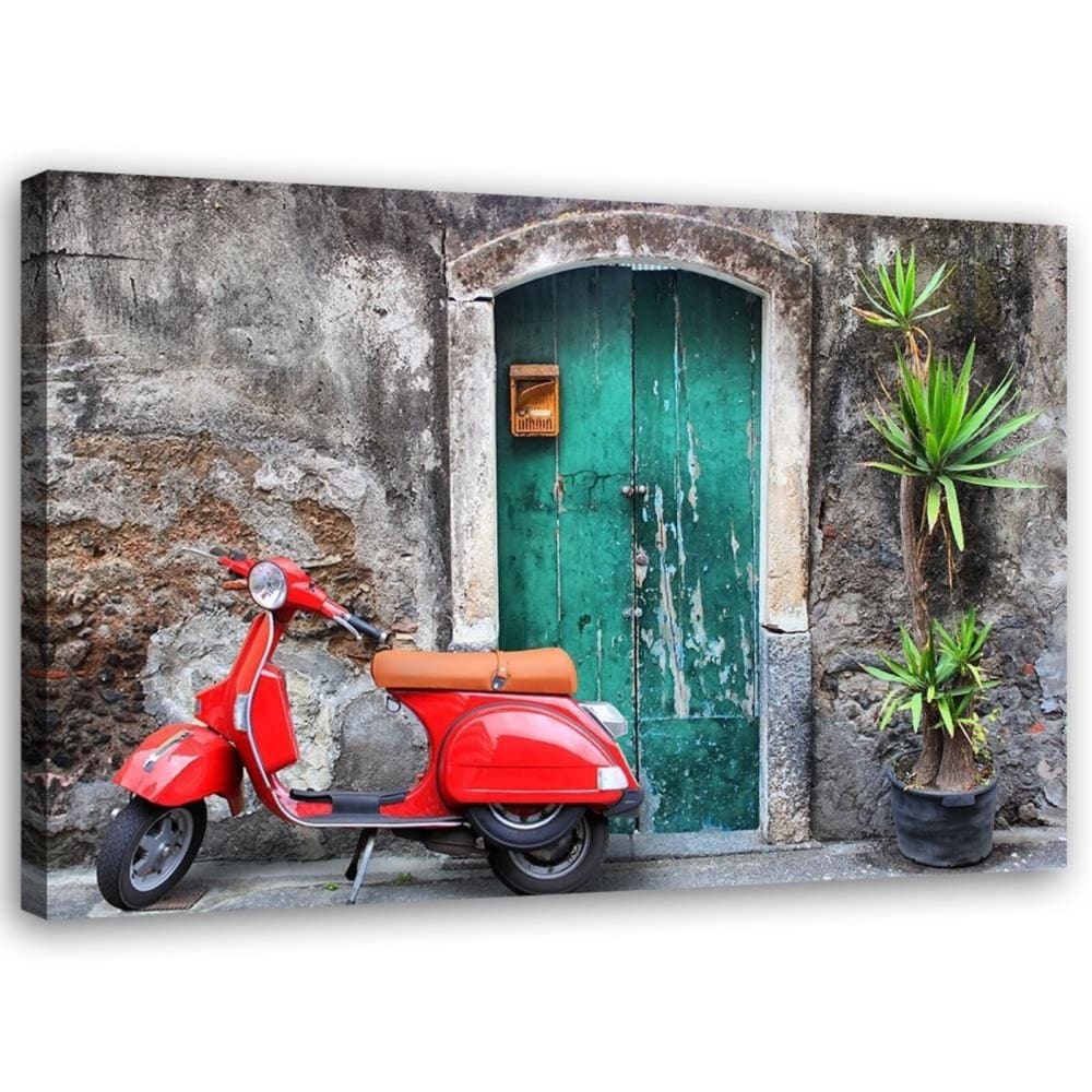 Tableau portes et scooter rouge 120 x 80 cm