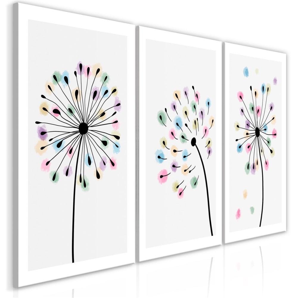 Tableau Pissenlits arc-en-ciel (3 parties) 120 x 60 cm