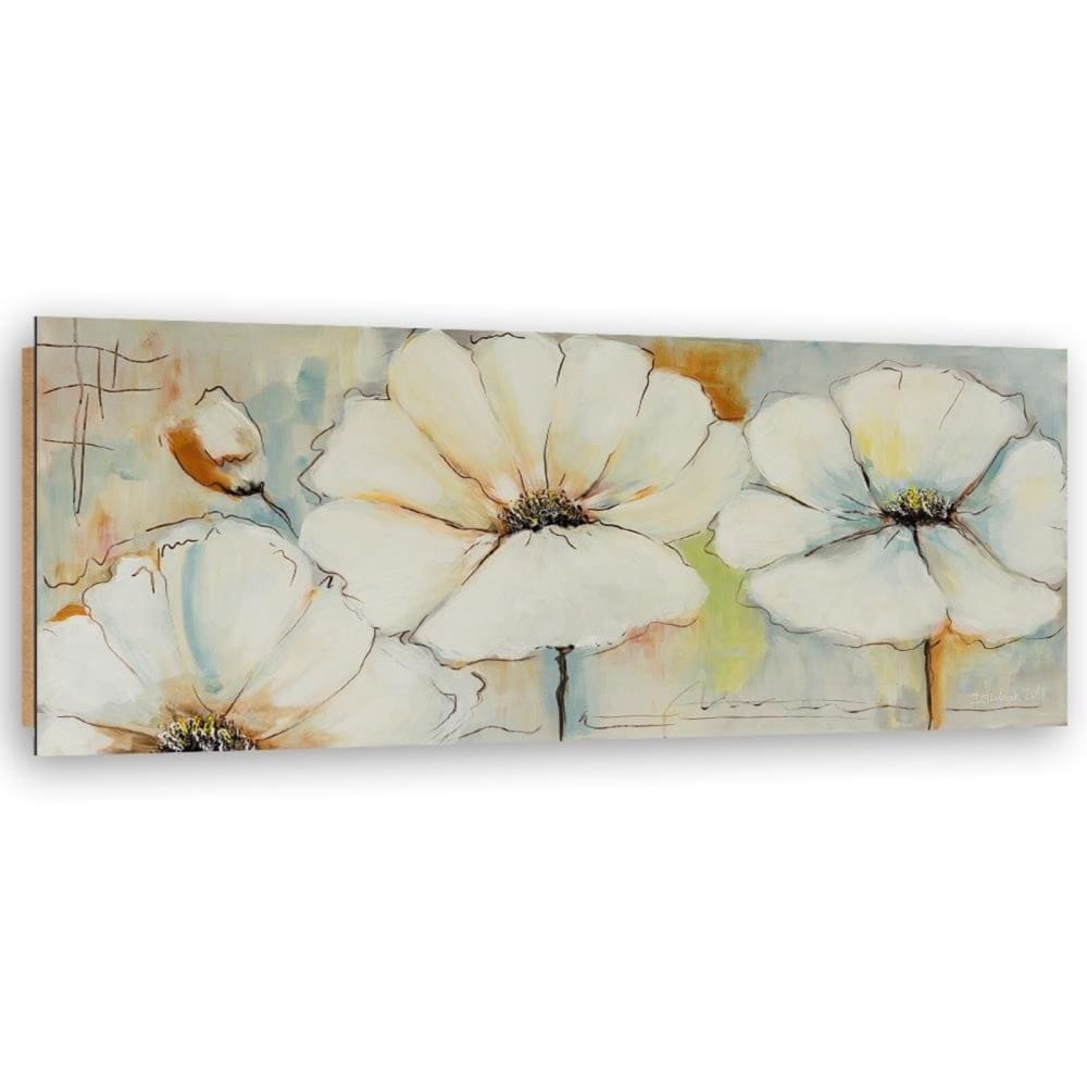 Tableau bois fleurs peintes 120 x 40 cm