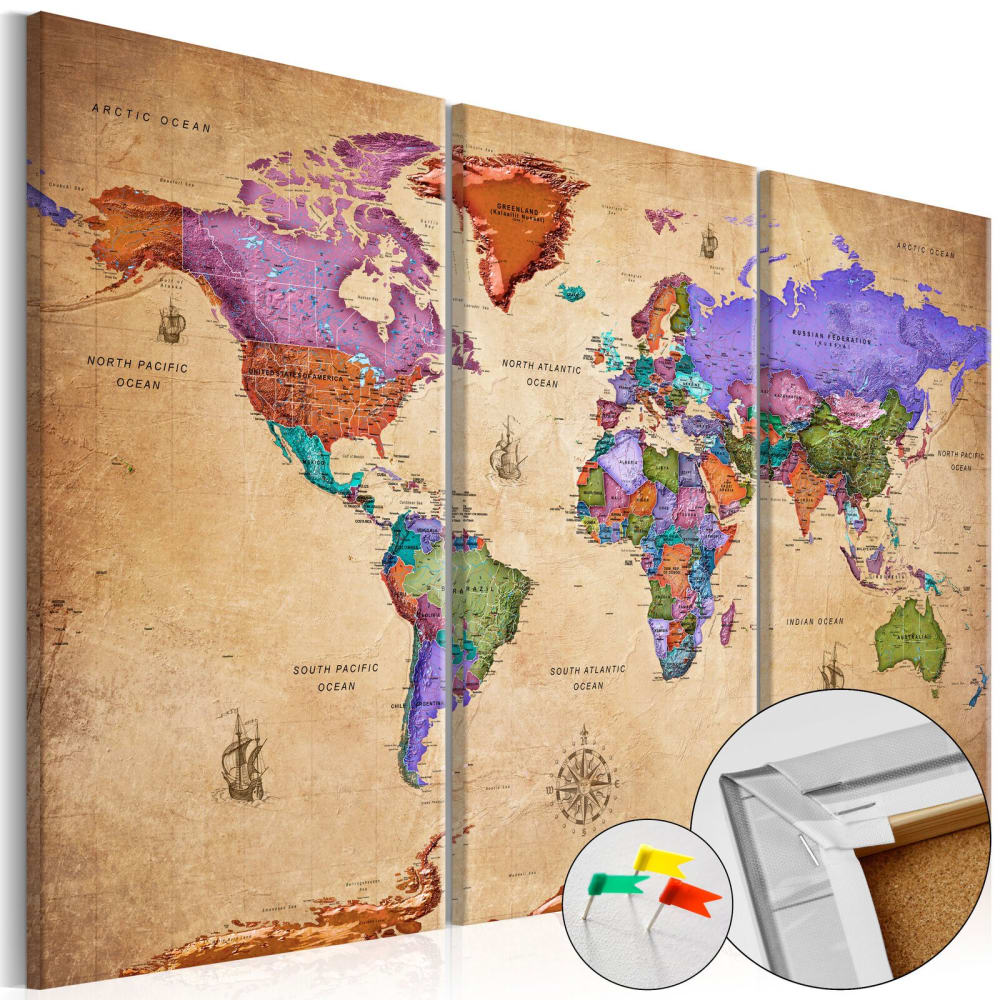 Tableau en liège Colourful Travels (3 Parts) 120 x 80 cm