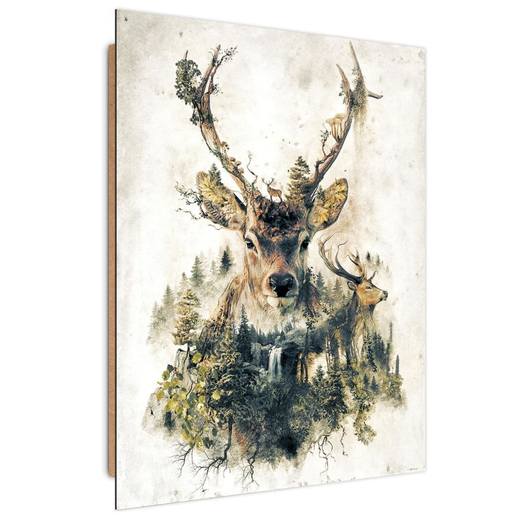 Tableau bois cerf artistique 80 x 120 cm