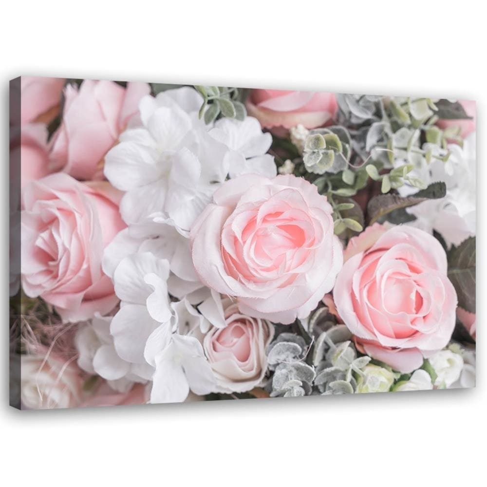 Tableau fleurs blanches et roses 120 x 80 cm