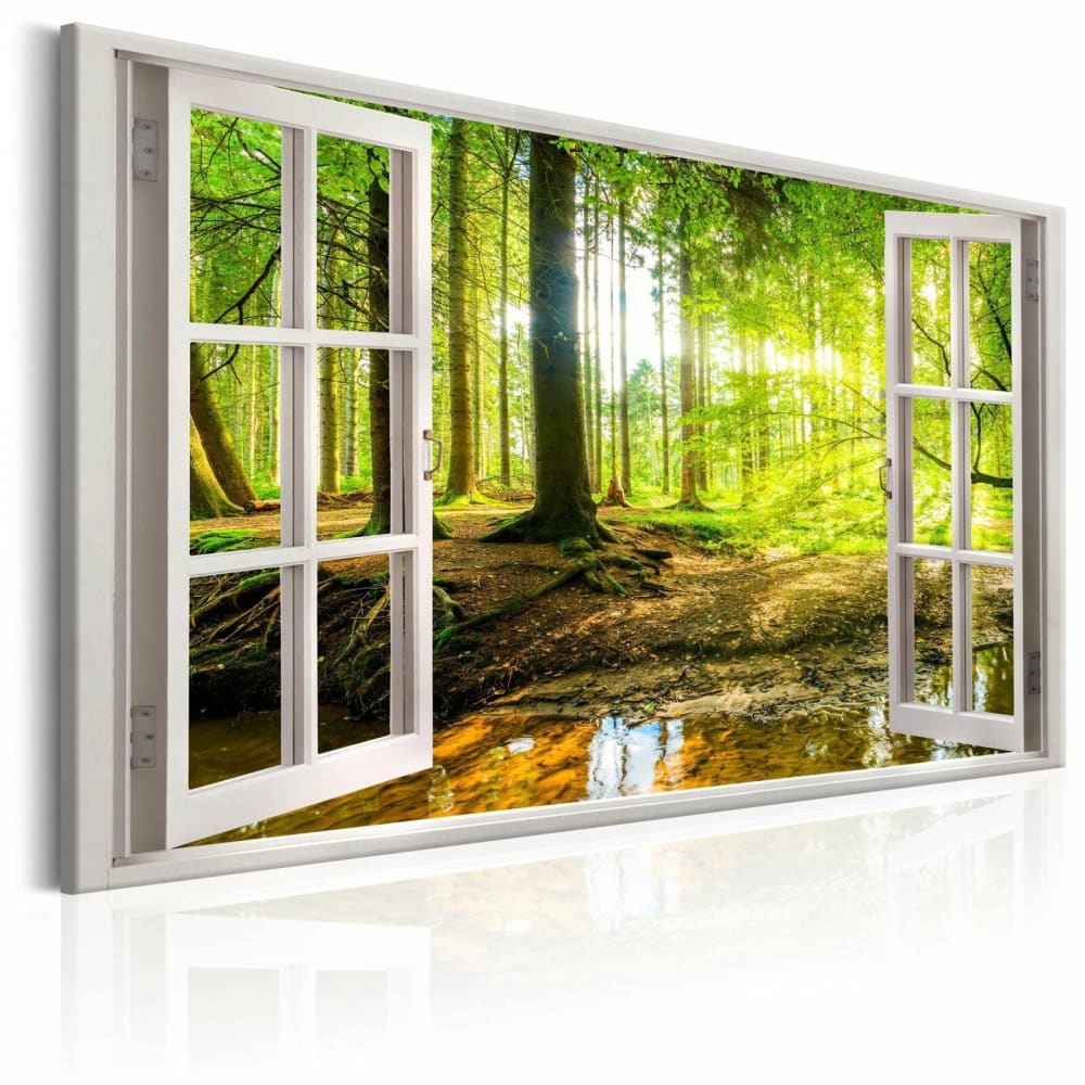 Tableau fenêtre vue sur forêt 120 x 80 cm