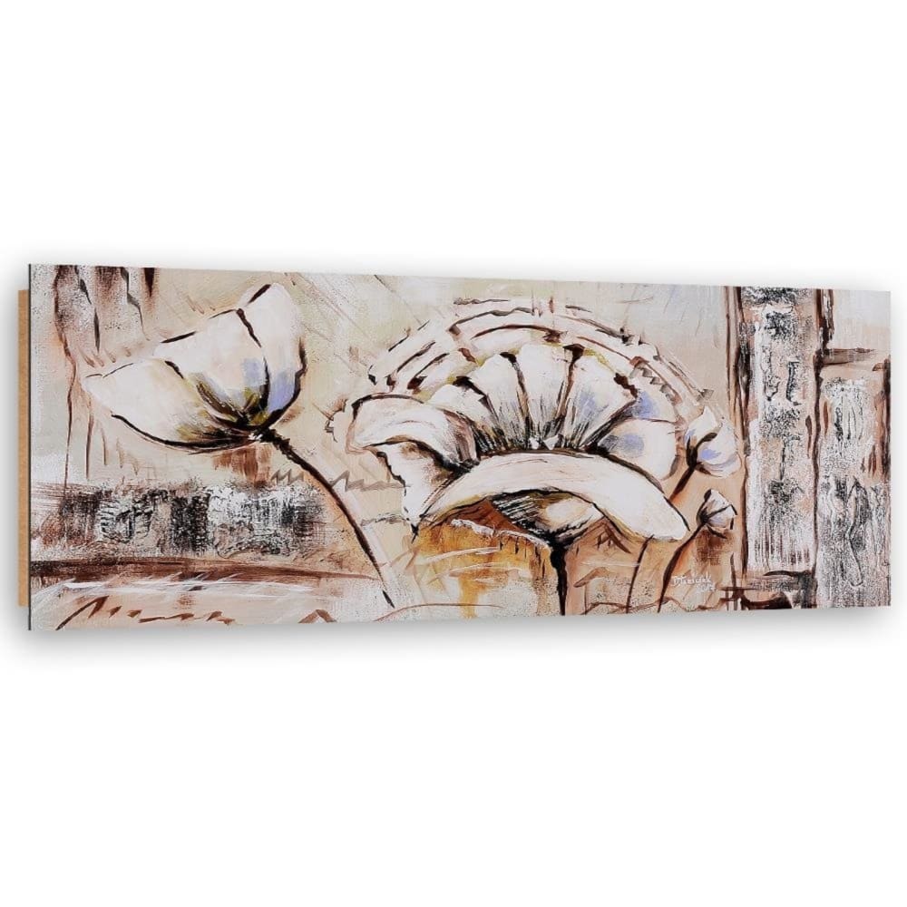 Tableau bois fleurs abstraites 120 x 40 cm