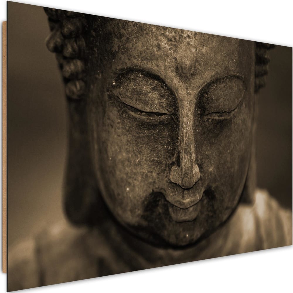 Tableau bois tête bouddha 4 120 x 80 cm