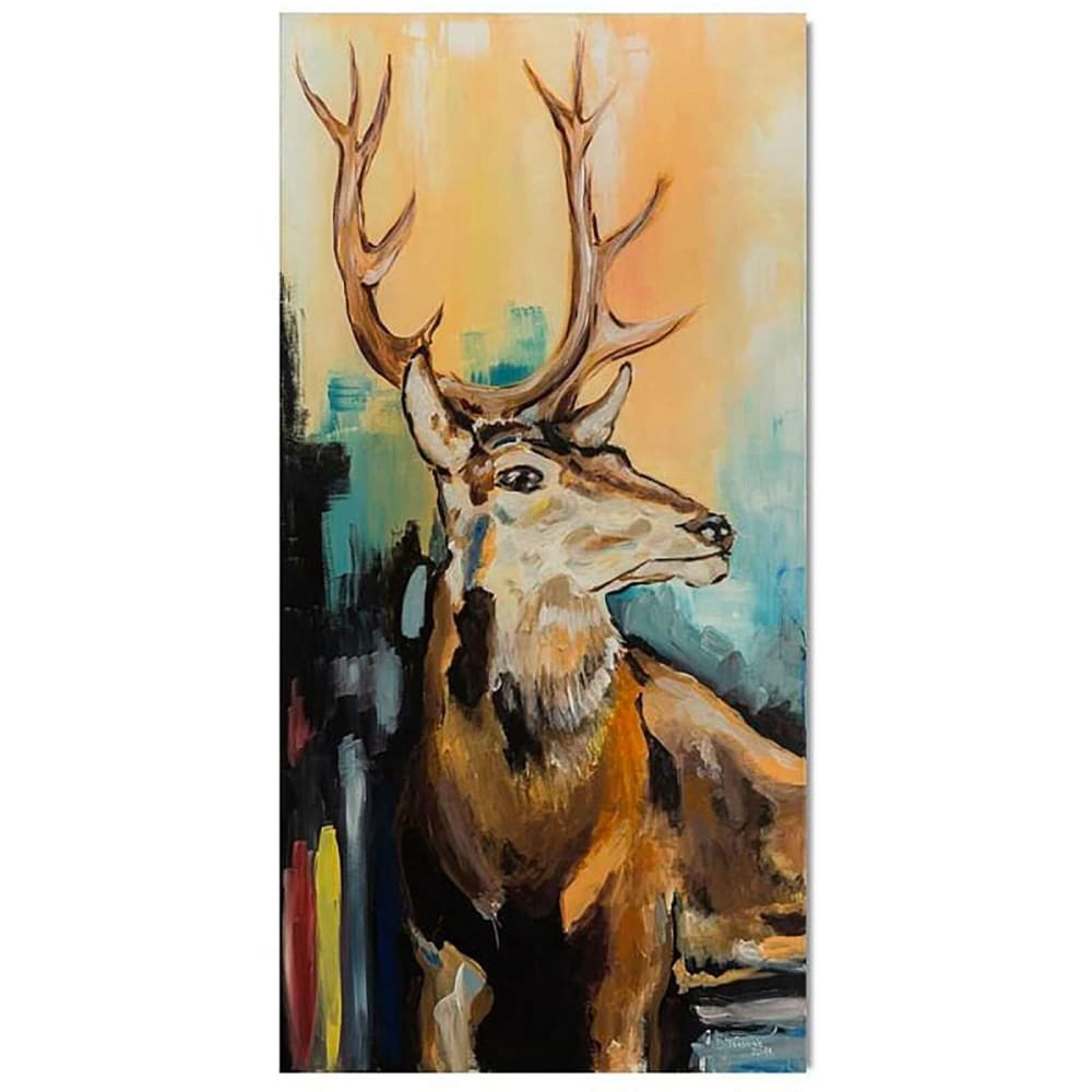 Tableau bois cerfs peints 80 x 120 cm