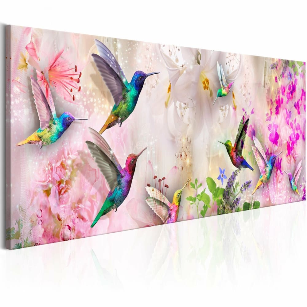 Tableau colibris colorés étroits 120 x 40 cm