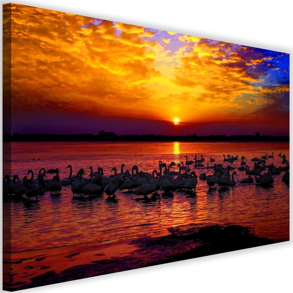 Tableau cygnes au bord d'un lac 3 120 x 80 cm