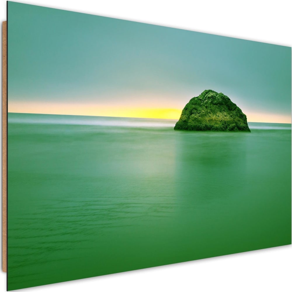 Tableau bois rock dans la mer au crépuscule 3 120 x 80 cm