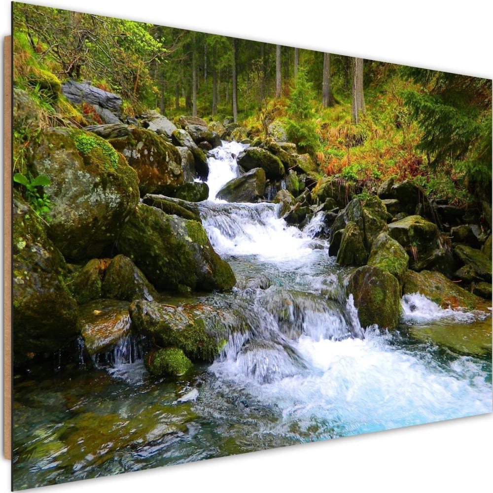 Tableau ruisseau de montagne bois 3 120 x 80 cm