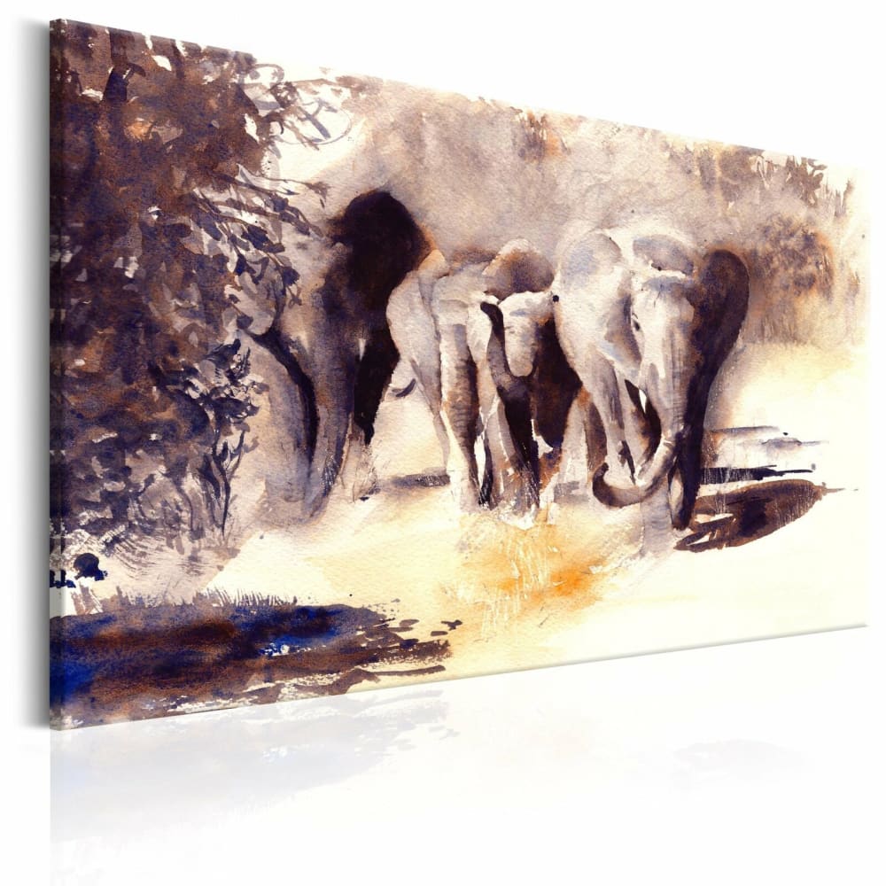 Tableau éléphants aquarelles 120 x 80 cm
