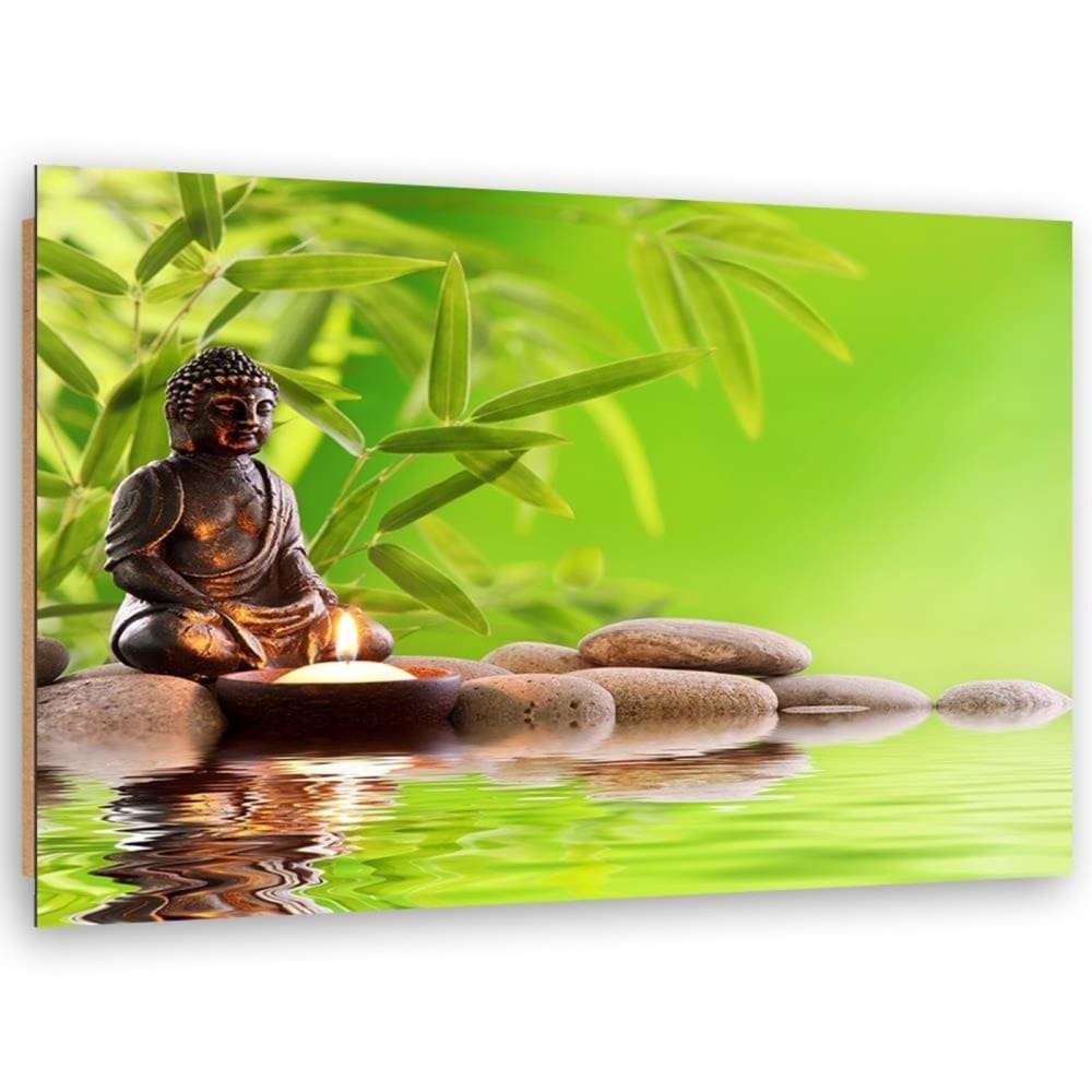 Tableau bois bouddha zen 120 x 80 cm