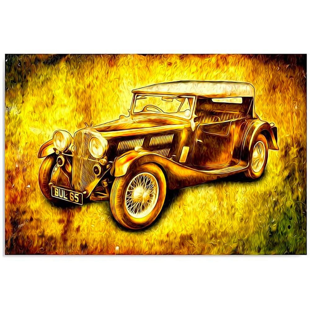 Tableau bois voiture rétro 120 x 80 cm