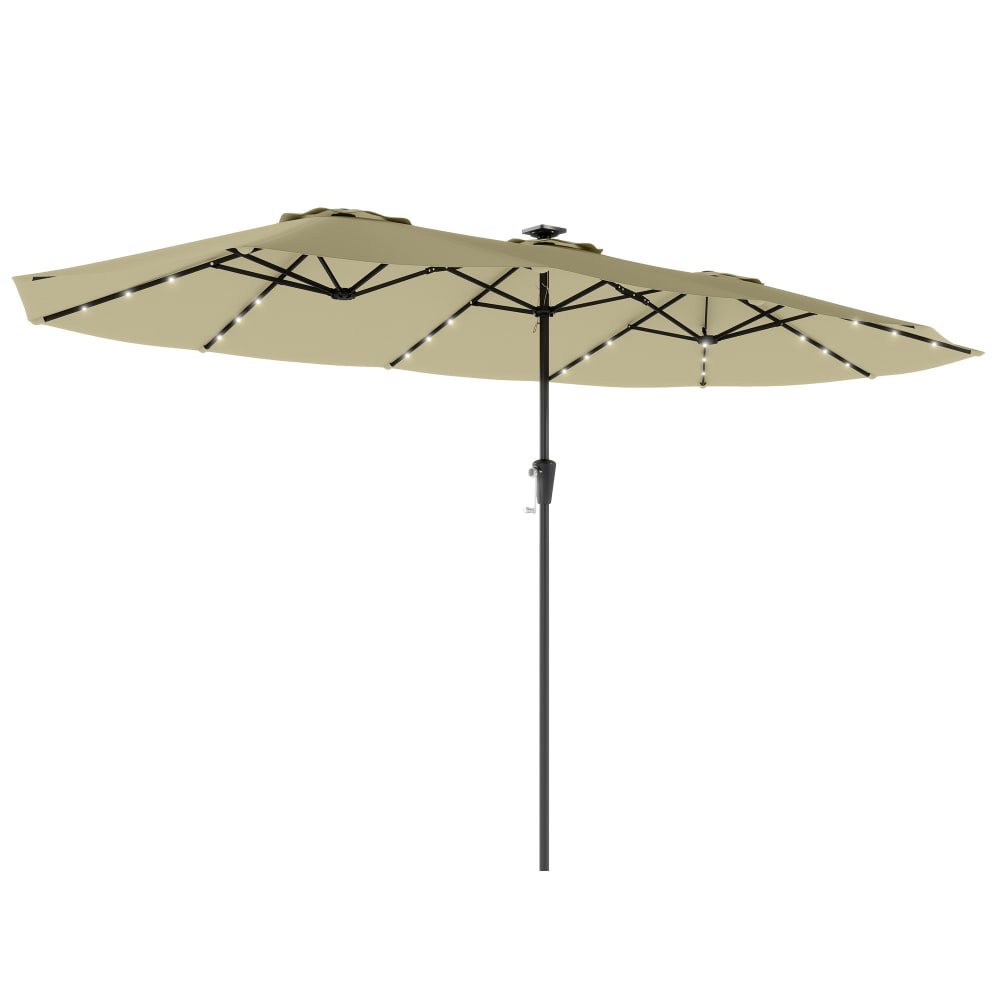 Parasol de jardin double 36 LED solaires UPF50+12 baleines métal beige