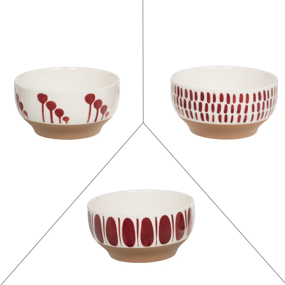 Lot de 3 coupelles à motifs rouges en porcelaine 12 cm Lot de 3 coupelles à motifs rouges en porcelaine 12 cm