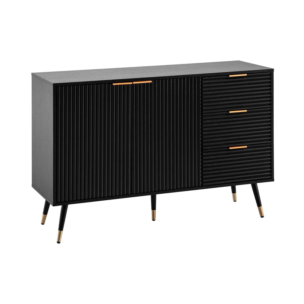 Buffet 2 portes 3 tiroirs 120x40x80 cm noir et doré - FREDZA