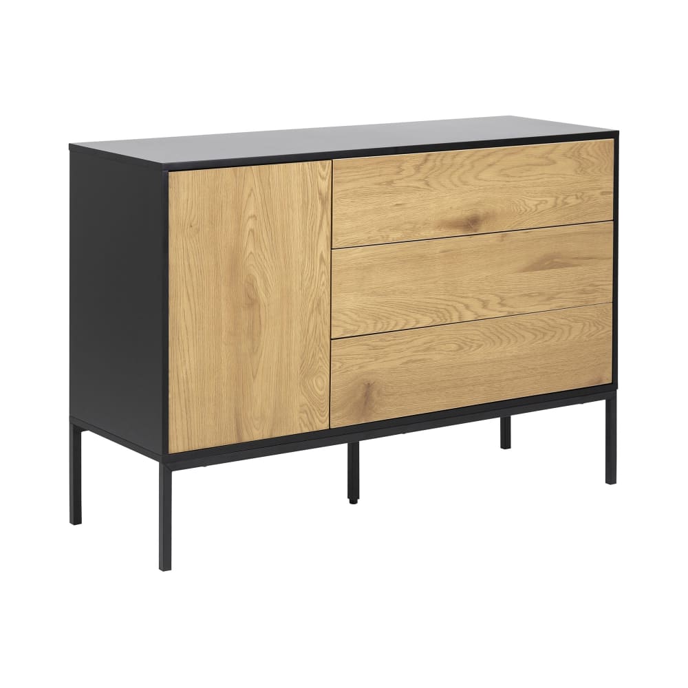 Buffet 3 tiroirs 1 porte 120x40x82 cm décor chêne et noir - FYNCA