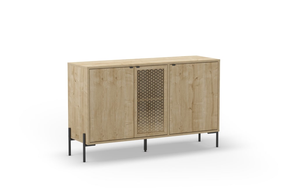 Buffet 3 portes 125 cm en mélamine - Chêne clair