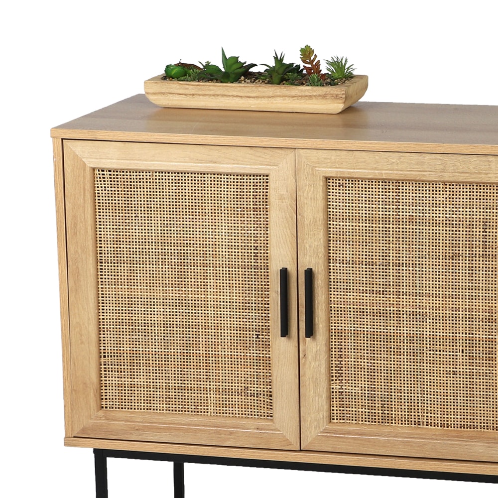 Buffet 3 portes 120x39x77 cm en naturel et noir - RATTANA