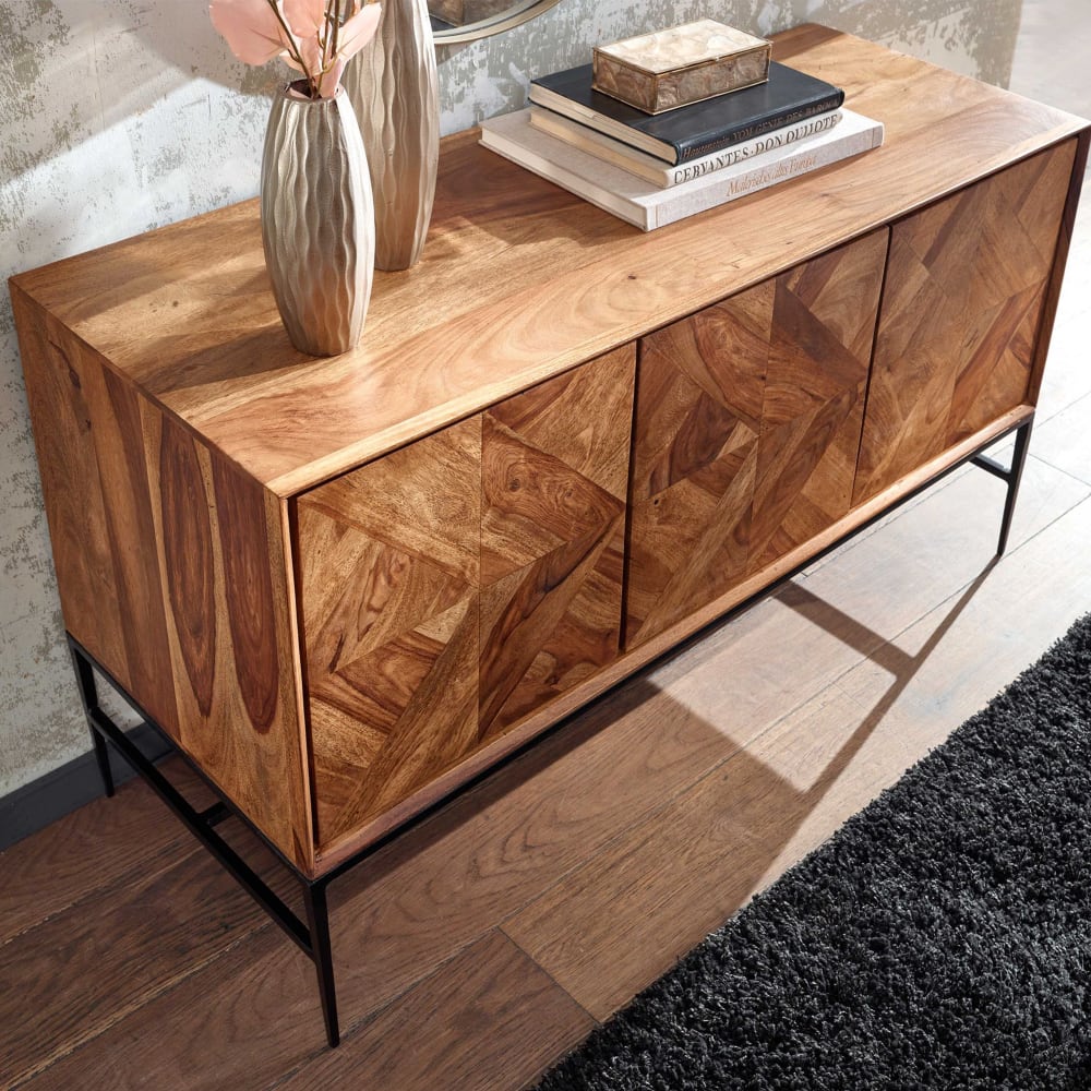 Buffet 3 portes 123x45x70 cm en bois de sheesham massif