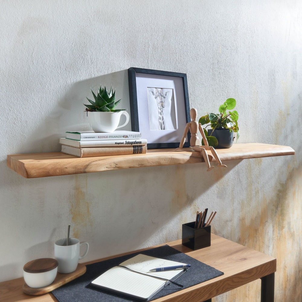 Etagère murale 120x26x4 cm en acacia naturel