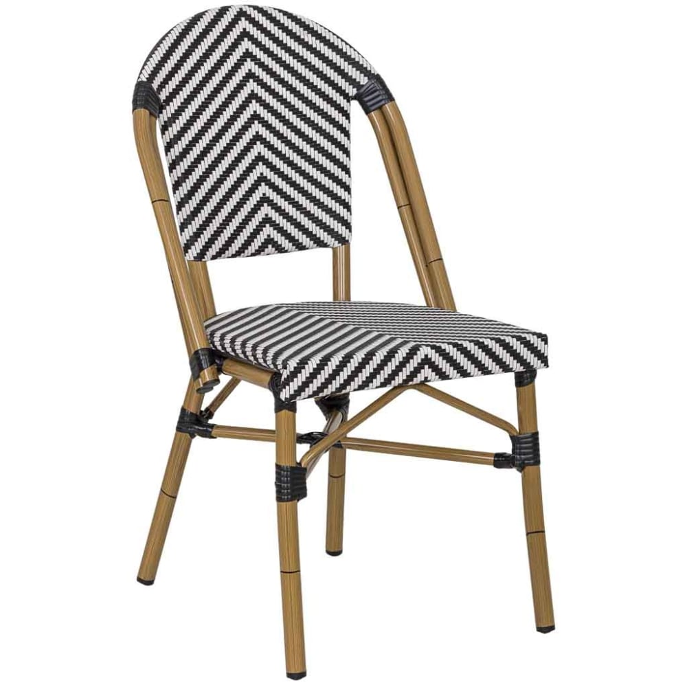 Wanderlust deco Rattansessel Synthetik, 46x57x88 cm, Schwarz-weiß Schwarz Aluminium
