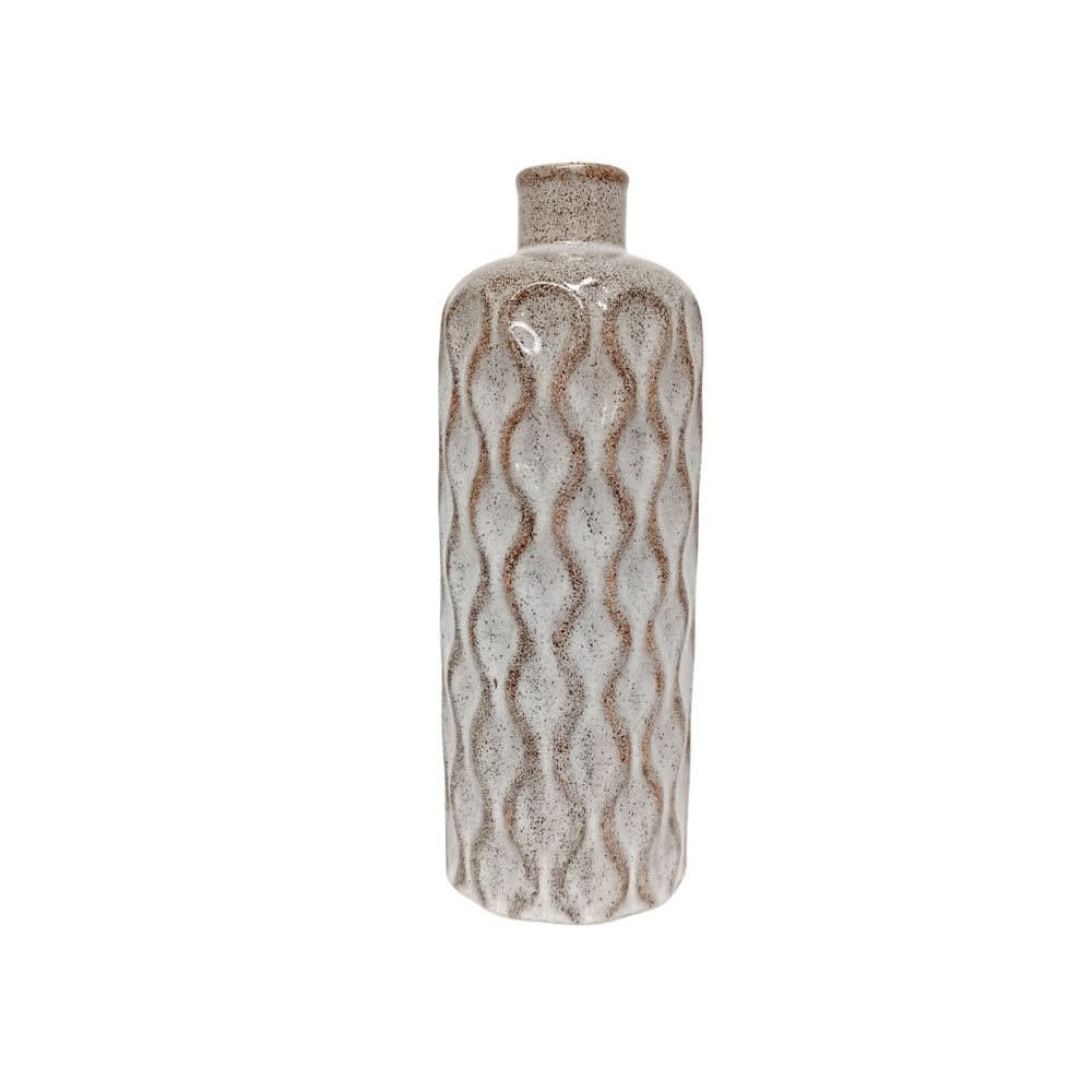 Vase bouteille Vagues en céramique - gris / marron Ø.12 x Ht.40,5 cm