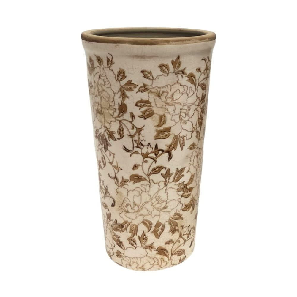 Vase évasé céramique Fleurs Marron Ø.12 x Ht.21,5 cm