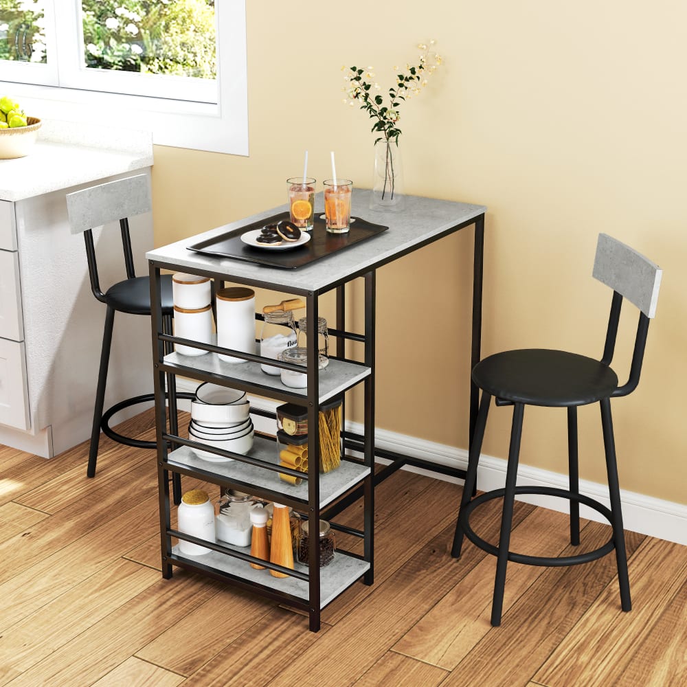 Bar-Tisch mit 2 Barhockern, Metall in Grau & Schwarz - Maisons Du