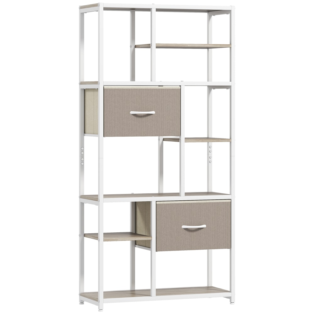 Étagère de rangement 6 niveaux 2 tiroirs en tissu cadre en acier blanc Étagère de rangement 6 niveaux 2 tiroirs en tissu cadre en acier blanc