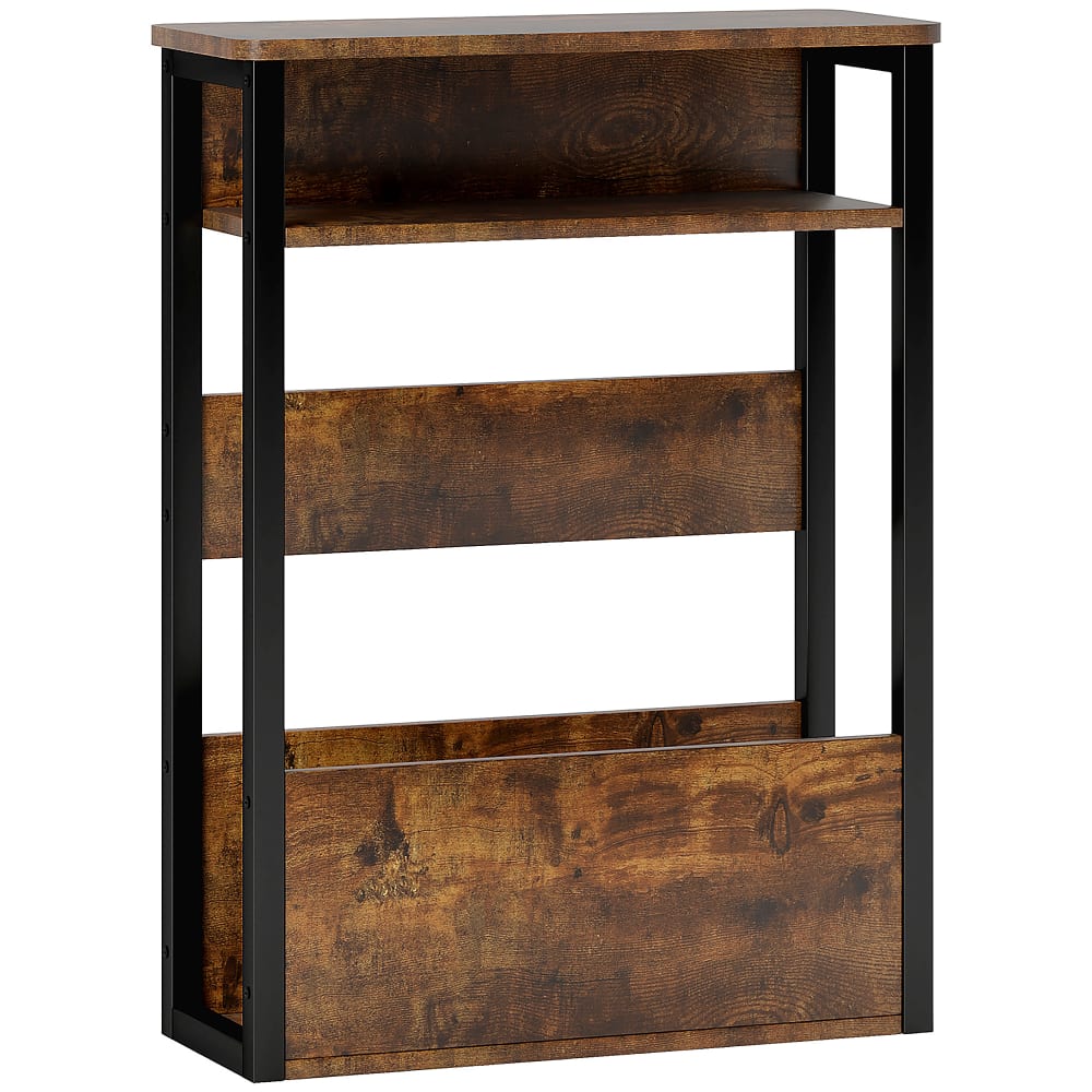 Homcom Rustikale Holz-Beistelltisch, 2 Ebenen & Regal Braun Spanplatte