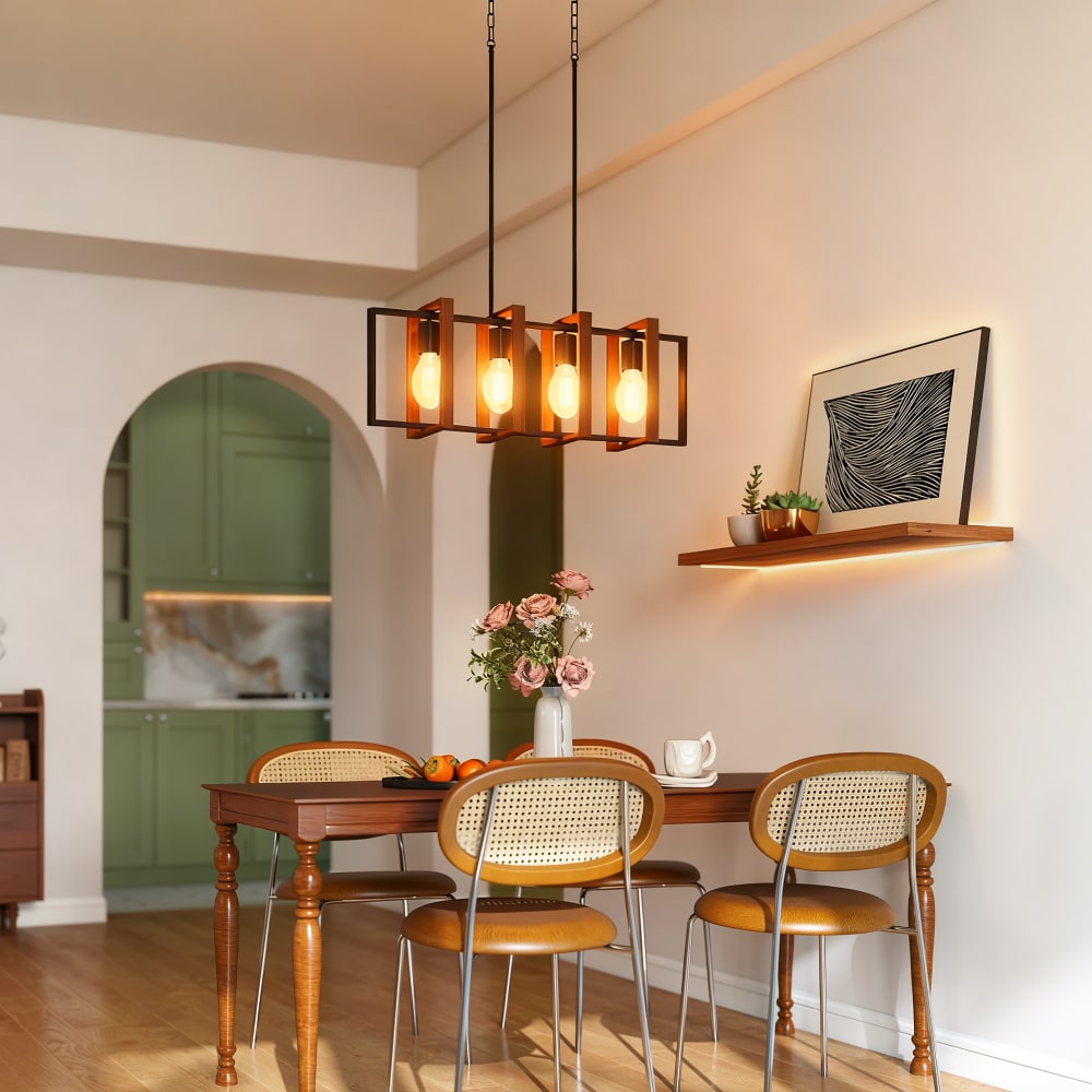 Suspension luminaire 4 cadres rotatifs acier et bois noyer — vue 4