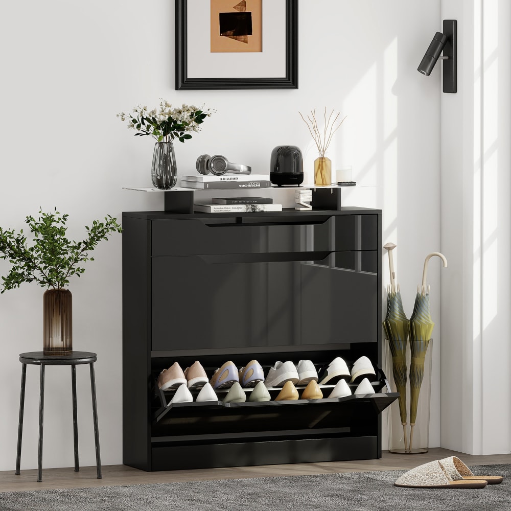 Meuble à chaussures contemporain 89 x 23 x 96 cm mdf noir -