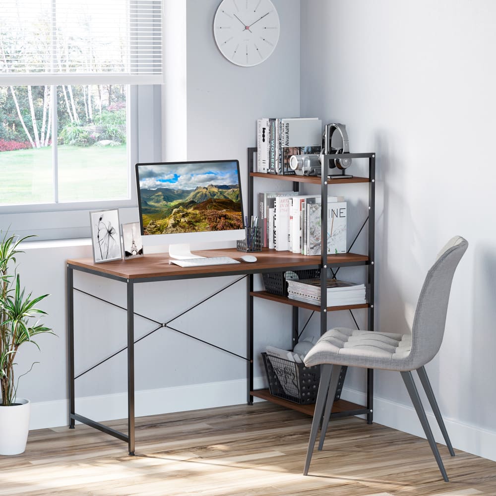 Bureau avec étagères de rangement 120cm design industriel bois