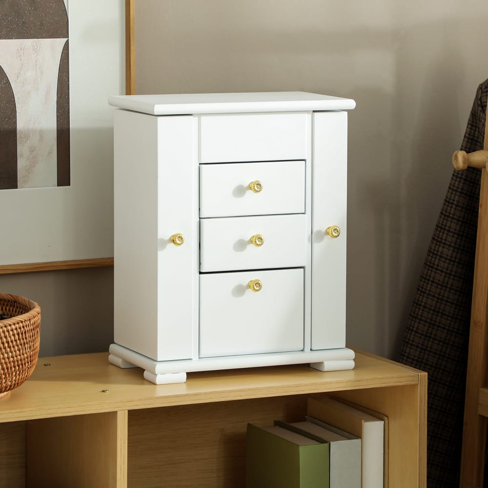 Boîte à bijoux femme 4 niveaux avec ailes miroir 2 tiroirs bois