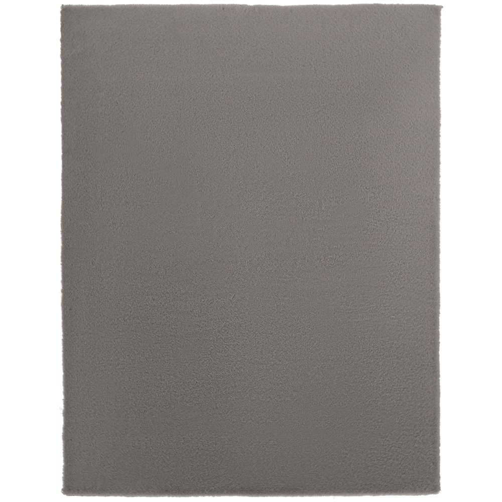 Tapis salon à poils longs lavable en machine en fausse fourrure gris
