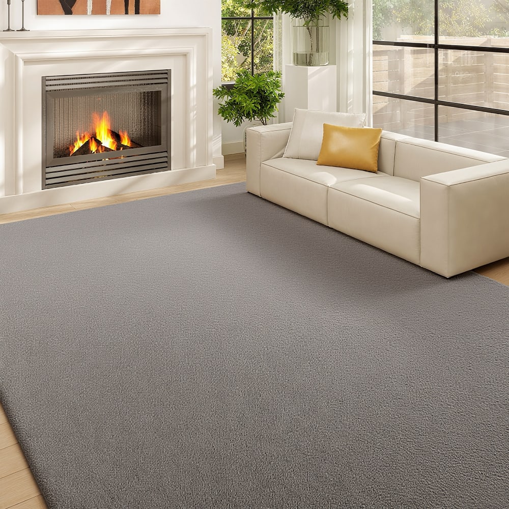 Tapis salon à poils longs lavable en machine en fausse fourrure gris — vue 3