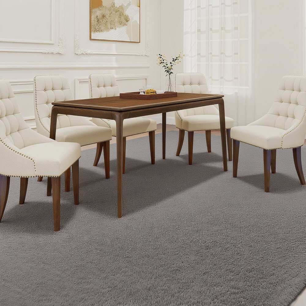Tapis salon à poils longs lavable en machine en fausse fourrure gris — vue 4