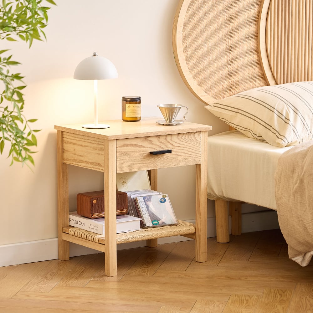 Nordlys Nachttisch 1 Schublade aus Holz und Seil style exotic Braun Seil