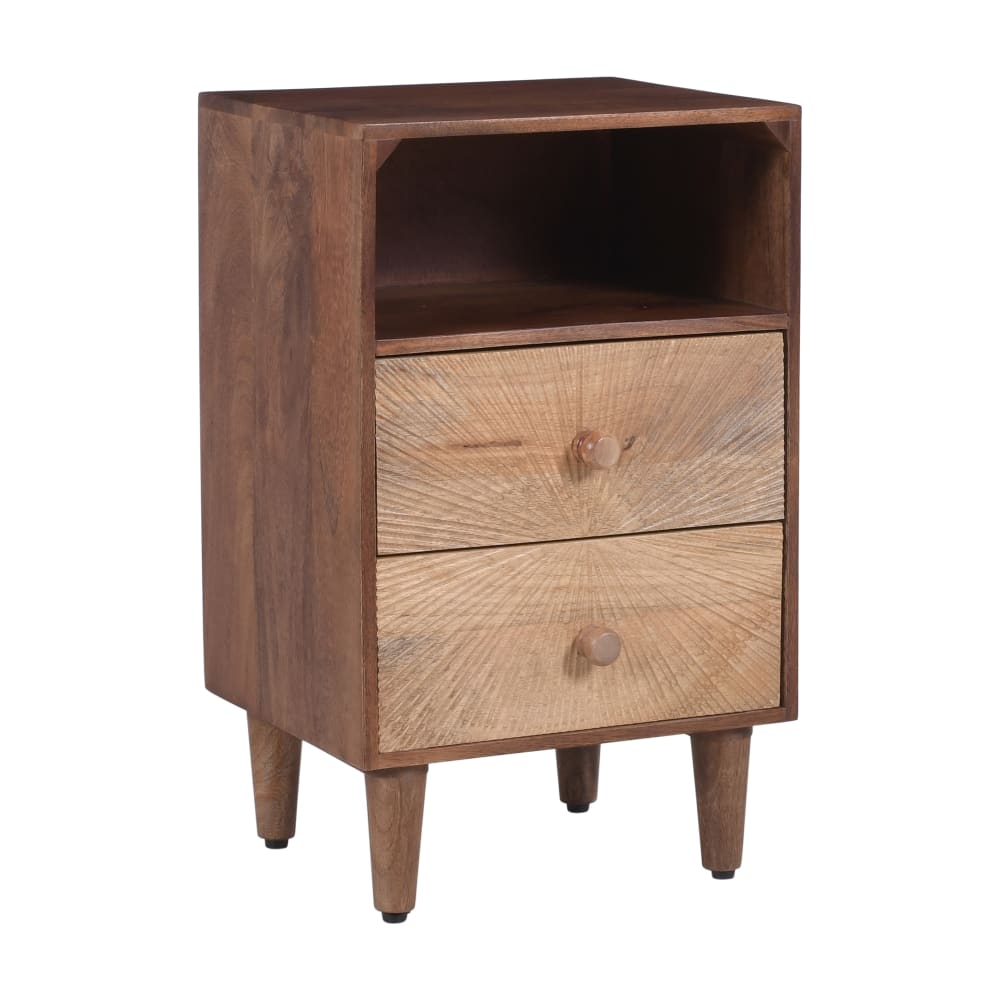 Table de chevet 2 tiroirs en bois massif de manguier foncé