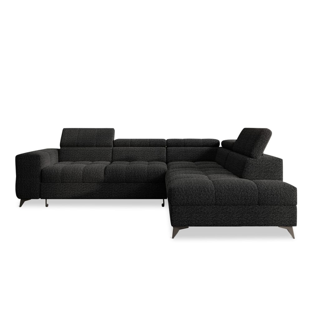 Canapé d'angle droit convertible 6 places bouclette noir