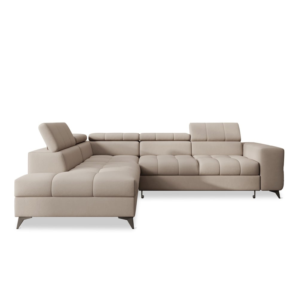 Canapé d'angle gauche convertible 6 places en velours beige
