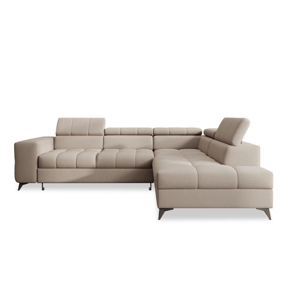 Canapé d'angle droit convertible 6 places en velours beige