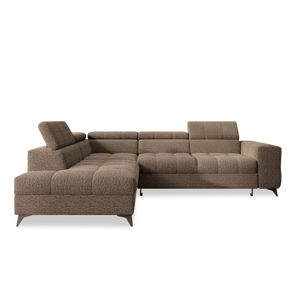 Canapé d'angle gauche convertible 6 places bouclette taupe