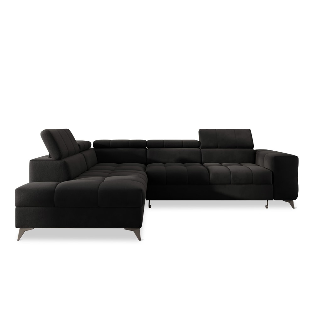 Canapé d'angle gauche convertible 6 places velours noir